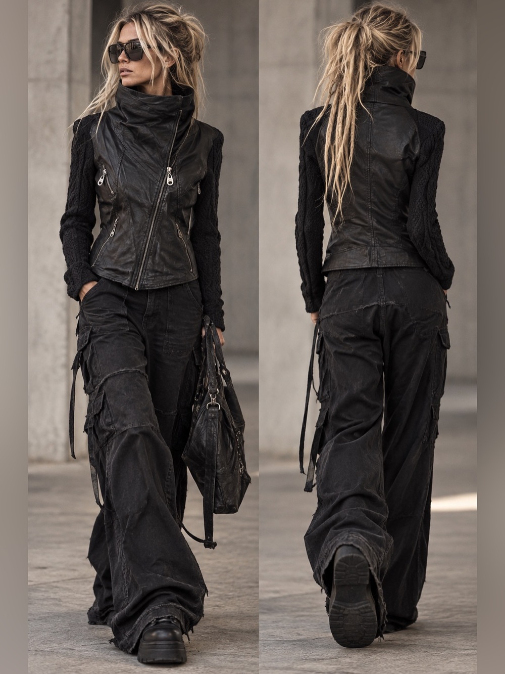 Doma black leather jacket size medium asymmetrical funnel neck